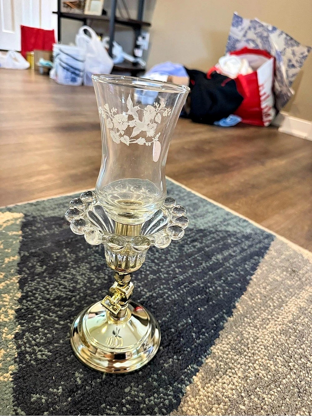 Floral Glass Candle Holder and Hummingbird votive